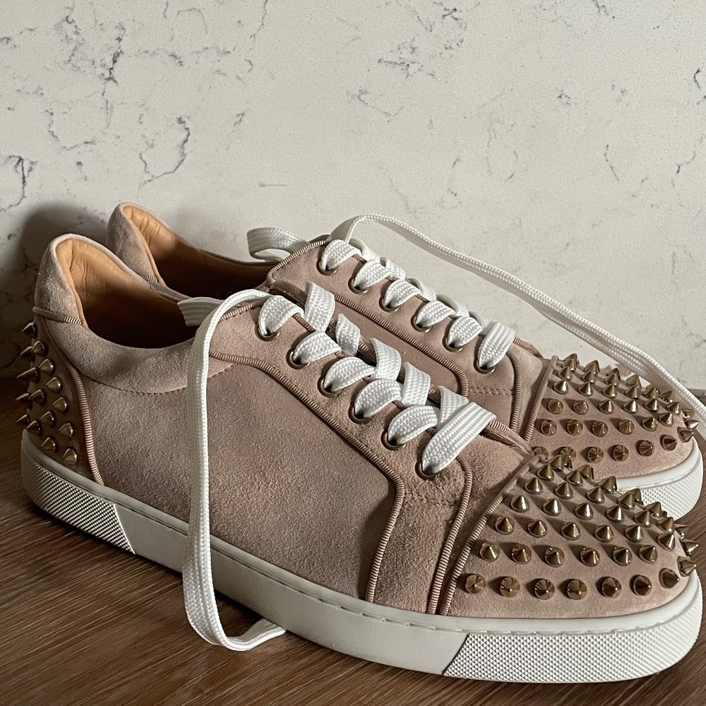 Christian Louboutin Beige Suede Studded Sneakers